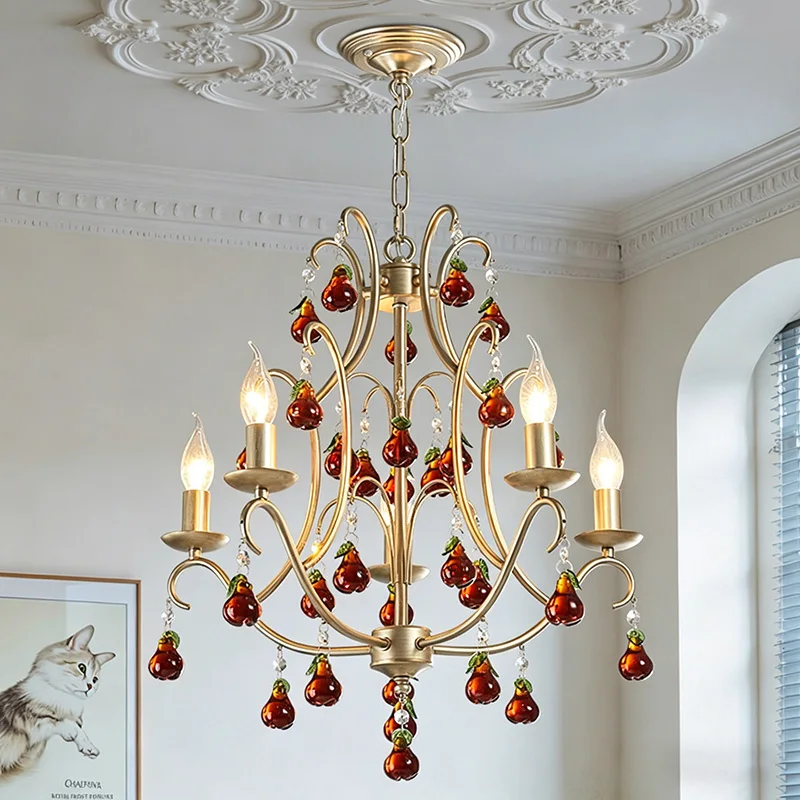 Vintage French Candle Chandeliers with Clear/Brown/Green Crystal Pendant Luxury Silver Iron Hanging Lamp for Dining Room Bedroom