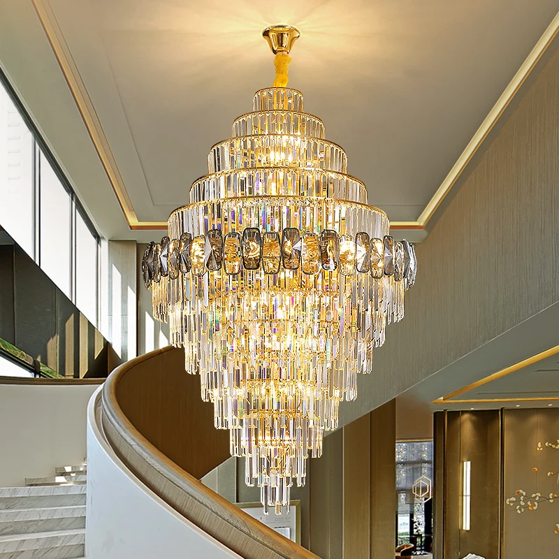 Hotel Lamp Hall Crystal Lamp Villa Living Room Lamp High-end Chandelier Duplex Building Headlamp Crystal Staircase Lamp Lustre ﻿