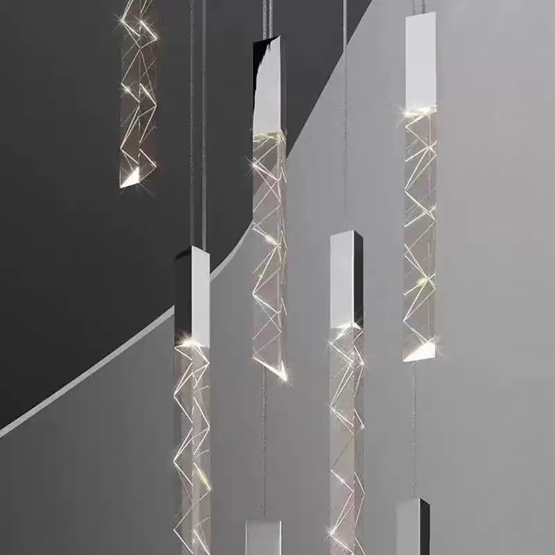 New Staircase Chandelier LED Modern Duplex Loft Spiral Long Chandelier Creative Villa Living Room Bedroom Hanging Crystal Light