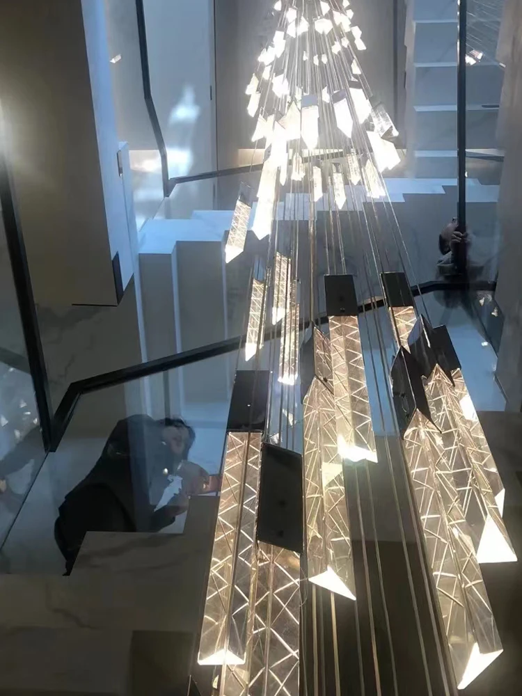 Crystal Pendant Lamp Ndoor Lighting Living Room Ceiling Light LED Hanging Dining Room Pendant Modern Glossy Staircase Chandelier