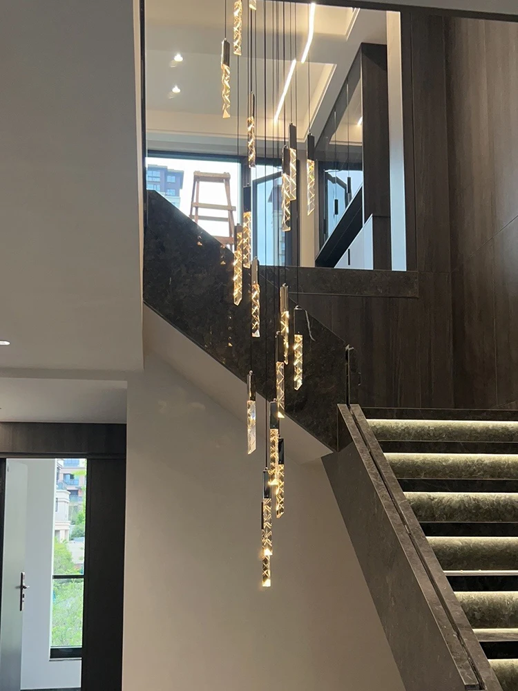Crystal Pendant Lamp Ndoor Lighting Living Room Ceiling Light LED Hanging Dining Room Pendant Modern Glossy Staircase Chandelier