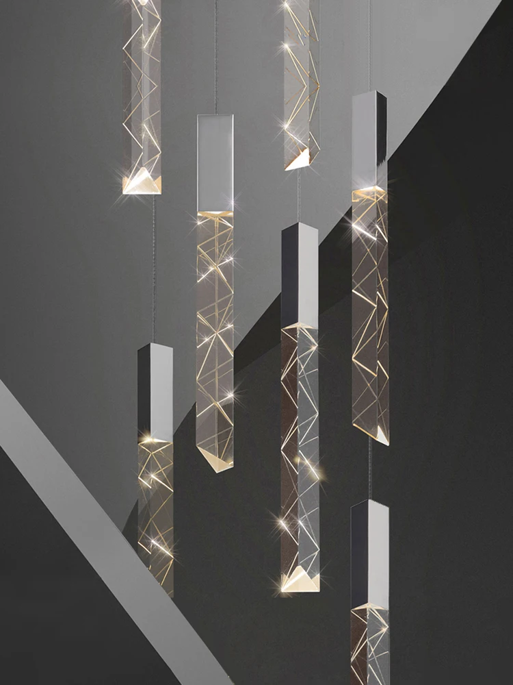 Crystal Pendant Lamp Ndoor Lighting Living Room Ceiling Light LED Hanging Dining Room Pendant Modern Glossy Staircase Chandelier
