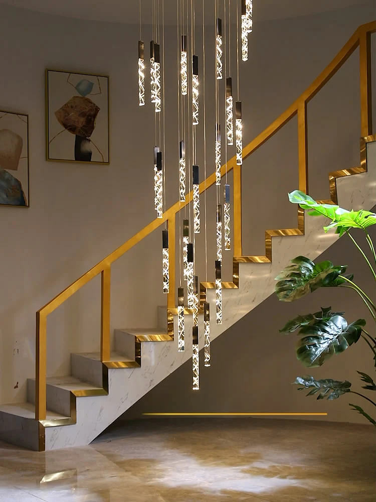 Crystal Pendant Lamp Ndoor Lighting Living Room Ceiling Light LED Hanging Dining Room Pendant Modern Glossy Staircase Chandelier