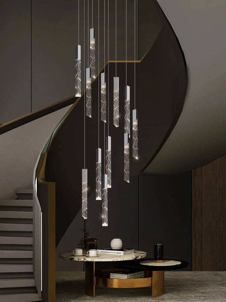Crystal Pendant Lamp Ndoor Lighting Living Room Ceiling Light LED Hanging Dining Room Pendant Modern Glossy Staircase Chandelier