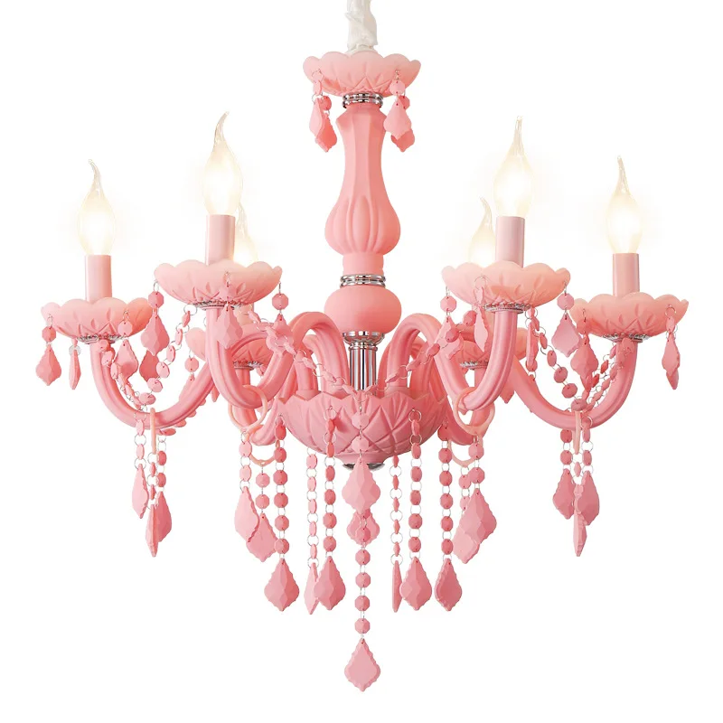 European-style Pink Crystal Chandelier For Cozy Living Room, Children's Room, Bedroom, Beauty Salon, Macaron