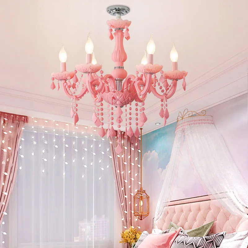 European-style Pink Crystal Chandelier For Cozy Living Room, Children's Room, Bedroom, Beauty Salon, Macaron