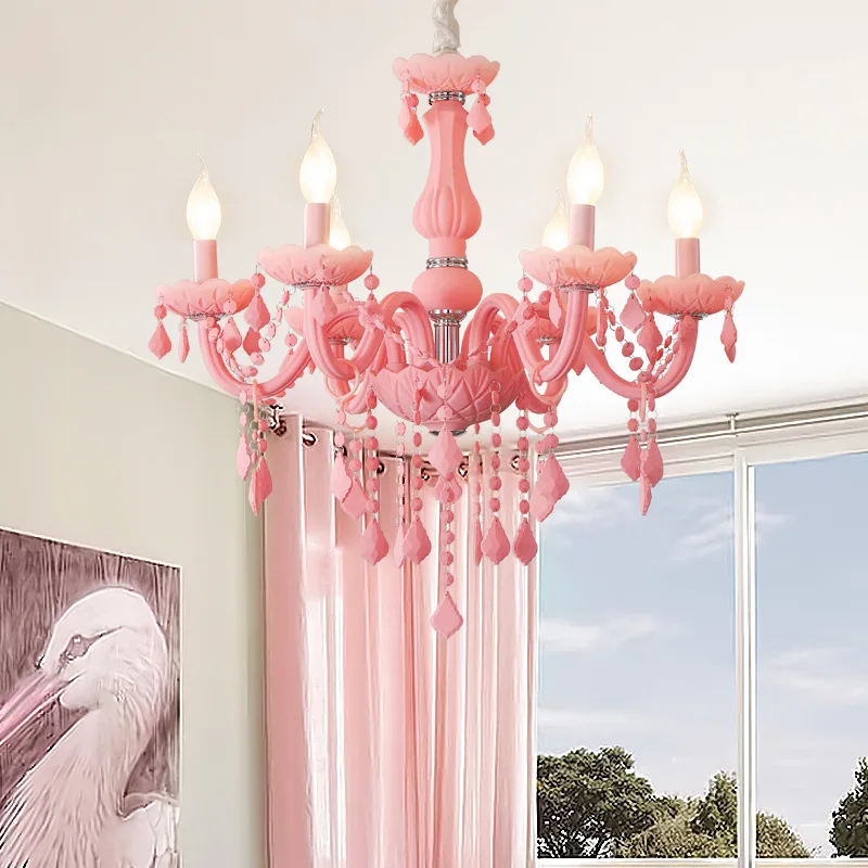European-style Pink Crystal Chandelier For Cozy Living Room, Children's Room, Bedroom, Beauty Salon, Macaron