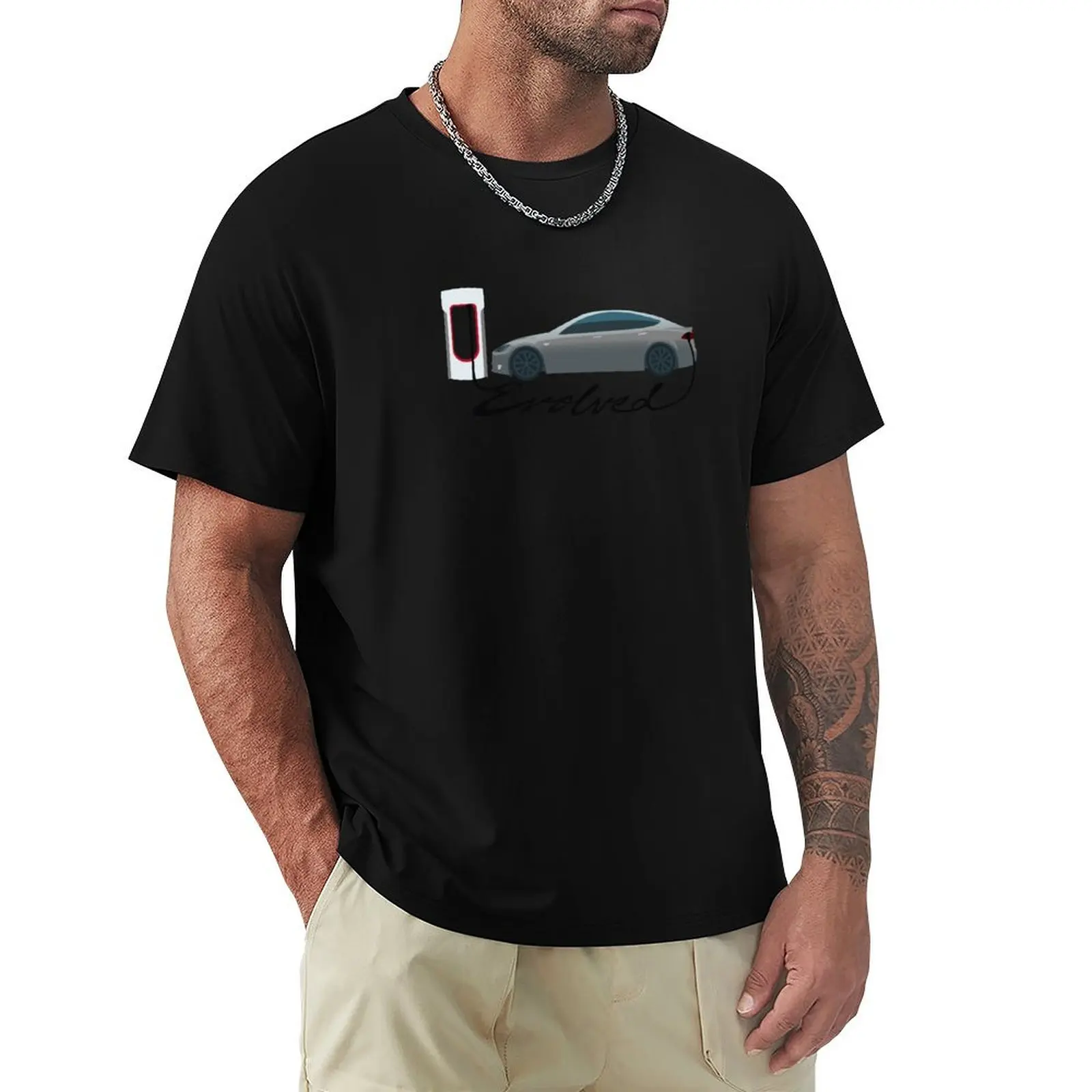 Evolved - Silver Luxury Electric Car T-Shirt Simple Solid Color Crew Neck Tee