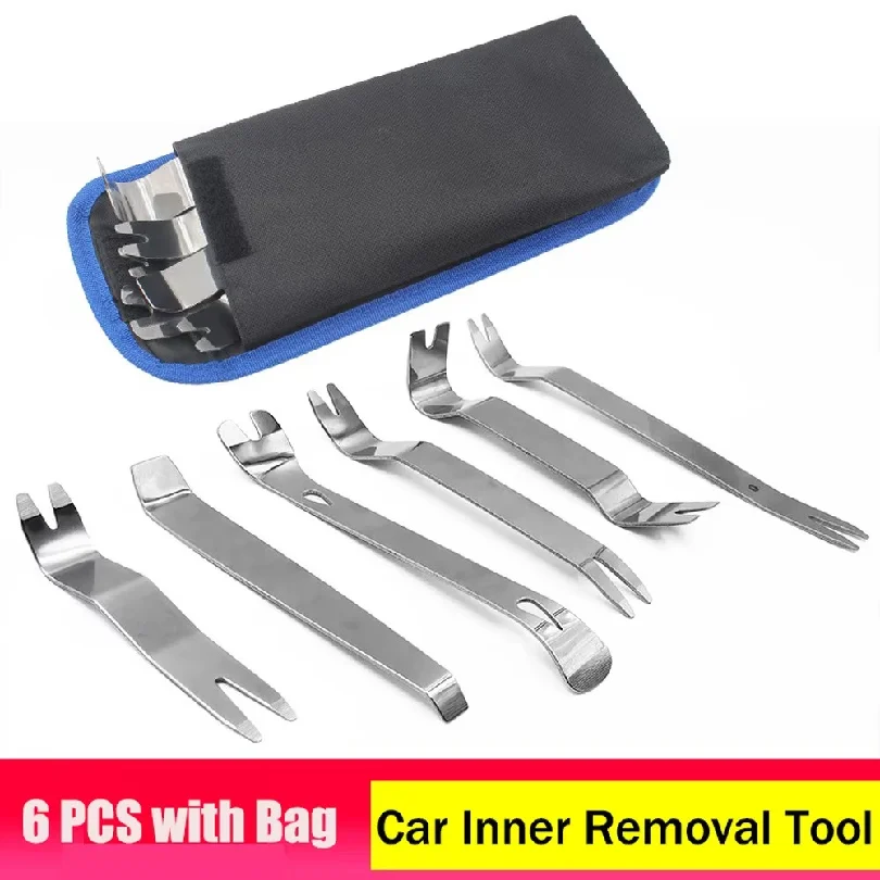 Car Inner Removal Tool 6pcs Kit Auto Car Radio Door Clip Panel Trim Dash Audio Removal Installer Pry Tool with Canvas Bag