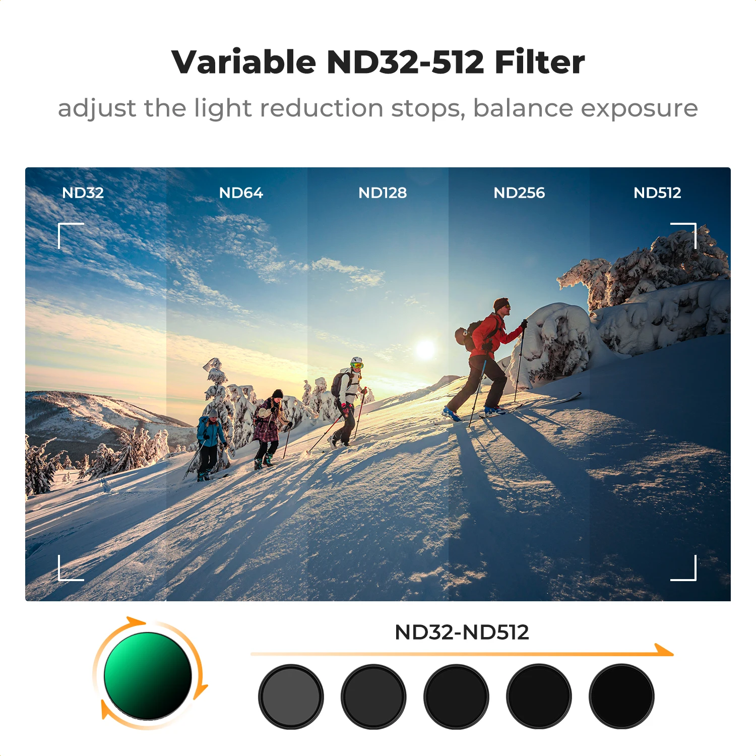 K&F CONCEPT Variable ND32-512 Filter for DJI Osmo Action 5 Pro/4/3 Easy Snap-on Installation No Need to Remove Original Filter