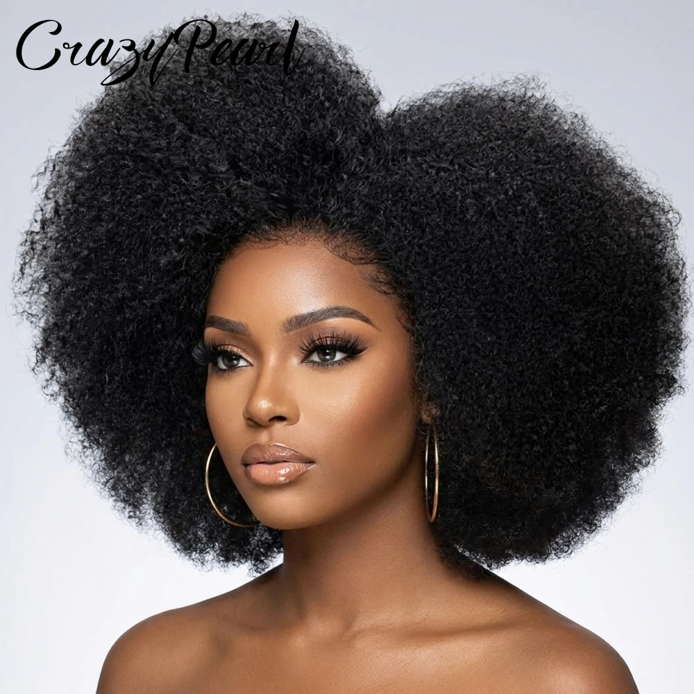 Afro Kinky Curly Wig 13X2 T Part Lace Front Wigs 200% Density Human Hair Blended Kinky Curly Lace Frontal Wigs for Black Women