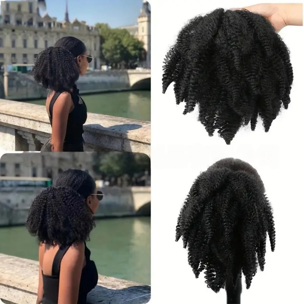 Short Draw-string Synthetic Ponytail Afro Kinky Curly Synthetic Ponytail Hair Afro Curly Synthetic Ponytail Low Temperature Hair