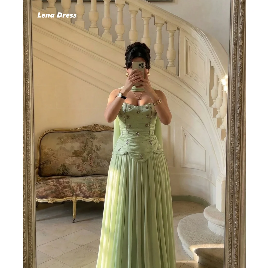 Lena Green Elegant Dresses Woman for Evening Party Customized Elegant Dress Luxury Shiny Line A Formal & Evening Gowns Chiffon