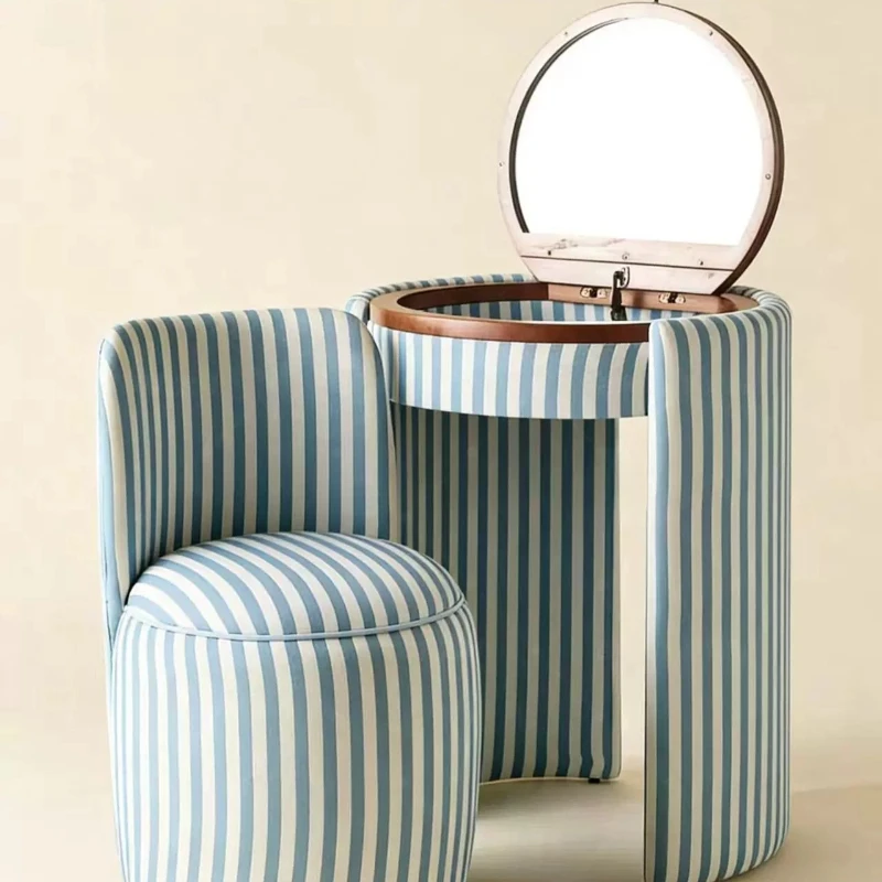 Blue Shelves Vanity Makeup Desk Stool Elegant Chest Round Dressing Table Kawaii Space Saving Schminktisch Home Furniture