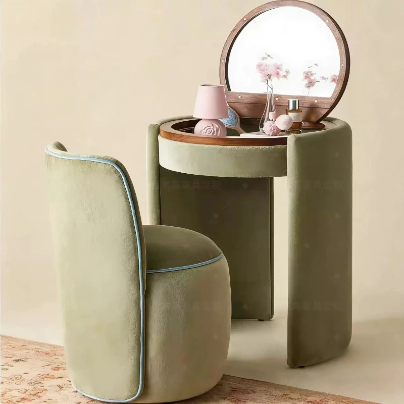 Blue Shelves Vanity Makeup Desk Stool Elegant Chest Round Dressing Table Kawaii Space Saving Schminktisch Home Furniture
