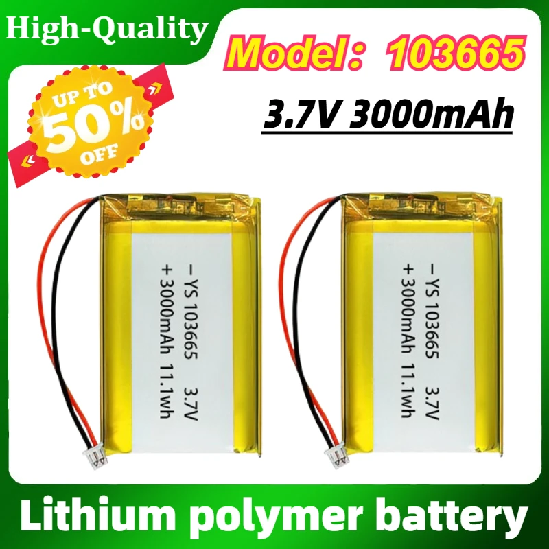 2PCS/LOT 103665 Battery 3.7V 3000mAh Polymer Lithium Batteries for Bluetooth Keyboard Tablet PC Dvd Speaker Digital Camera