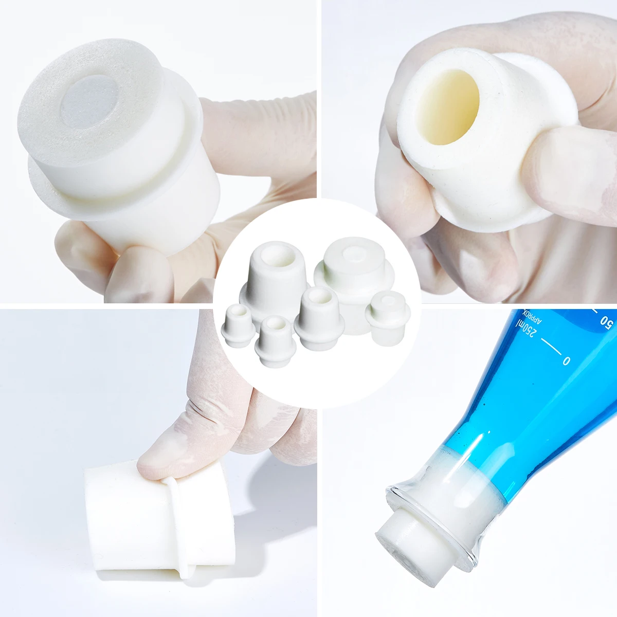 50ml/100ml/150ml/200ml/250ml Narrow Mouth Glass Erlenmeyer Flask Set15-68mm Silicone Stoppers for Lab Experiment Science Studies