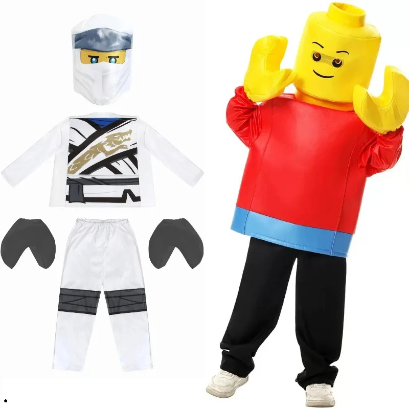 Halloween Children's Cosplay Ghost Ninja Costume Toy Block Doll Suit Funny Transformation Party Polyester Black Skeleton Costume