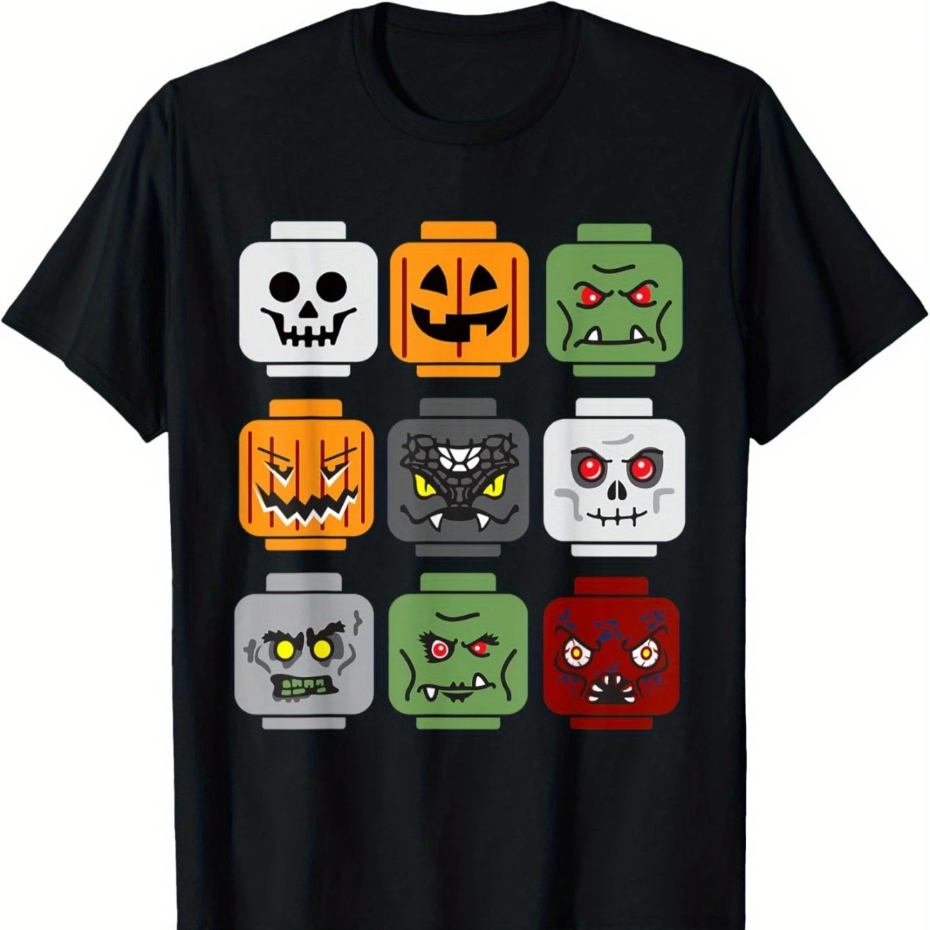 Halloween Block Head Pumpkin Ghost Zombie Friend T-Shirt 100% Cotton O-Neck Short Sleeve Summer Casual Mens T-shirt Streetwear