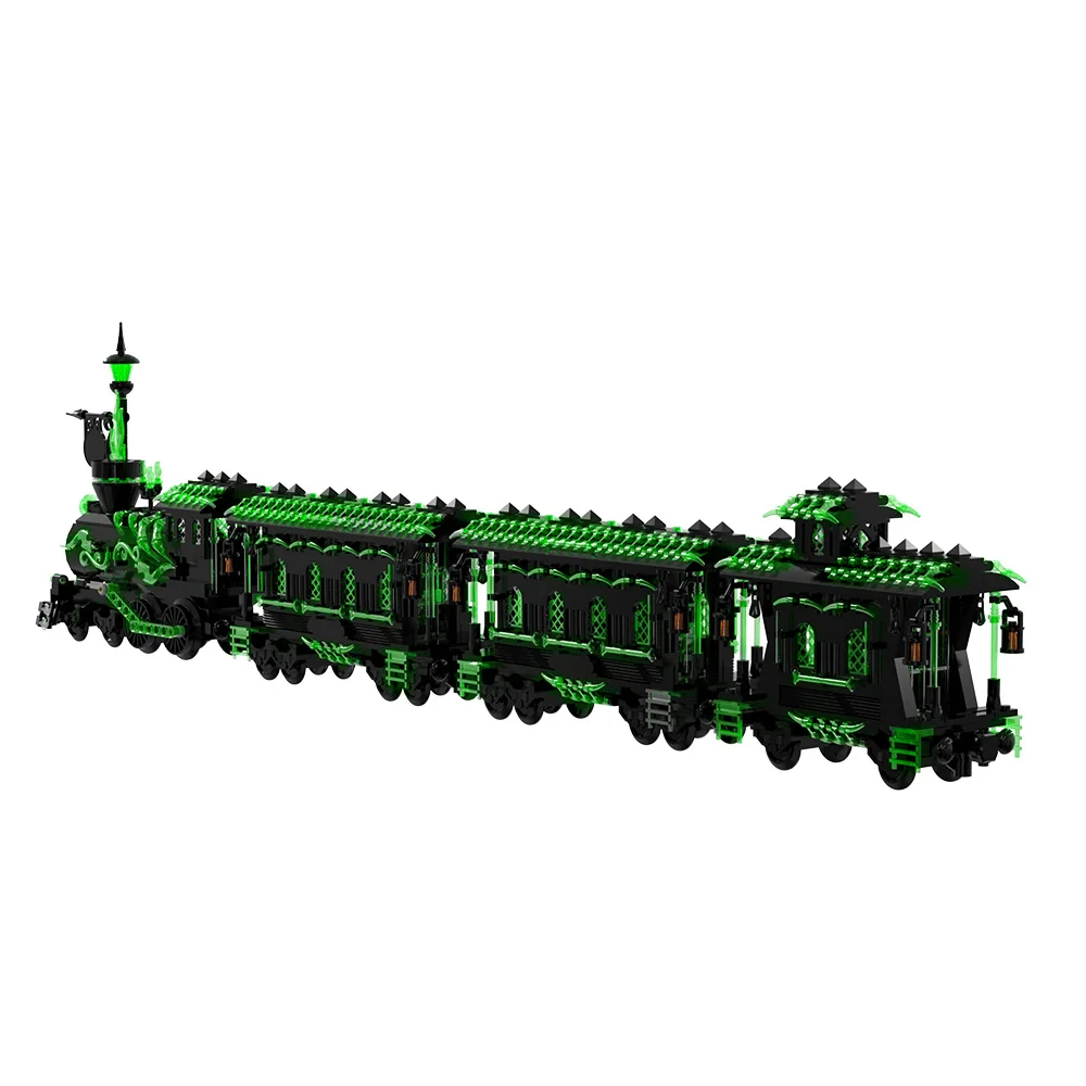 MOC Ghost Train Bricks Horror Green Ghost Train Building Blocks Model Desktop Decoration Assembly Toys Aldult DIY Birthday Gifts