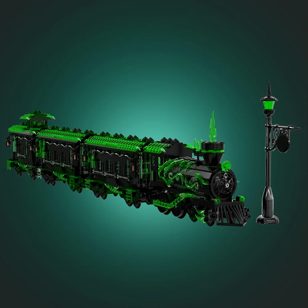 MOC Ghost Train Bricks Horror Green Ghost Train Building Blocks Model Desktop Decoration Assembly Toys Aldult DIY Birthday Gifts