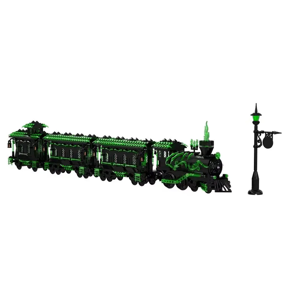 MOC Ghost Train Bricks Horror Green Ghost Train Building Blocks Model Desktop Decoration Assembly Toys Aldult DIY Birthday Gifts