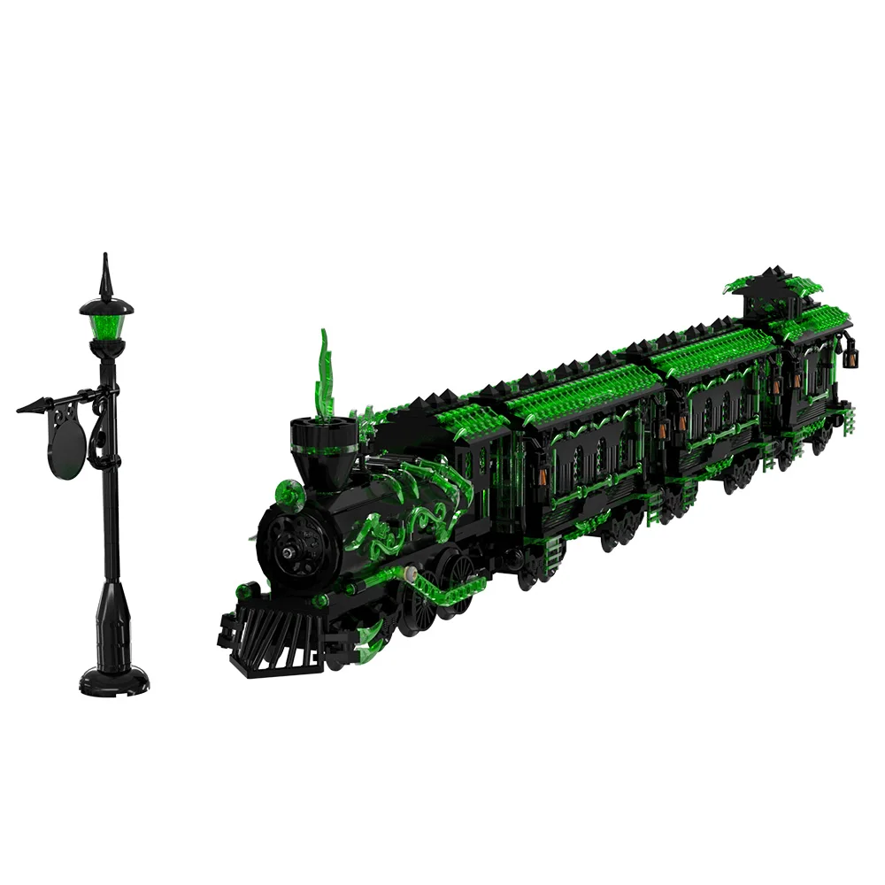 MOC Ghost Train Bricks Horror Green Ghost Train Building Blocks Model Desktop Decoration Assembly Toys Aldult DIY Birthday Gifts
