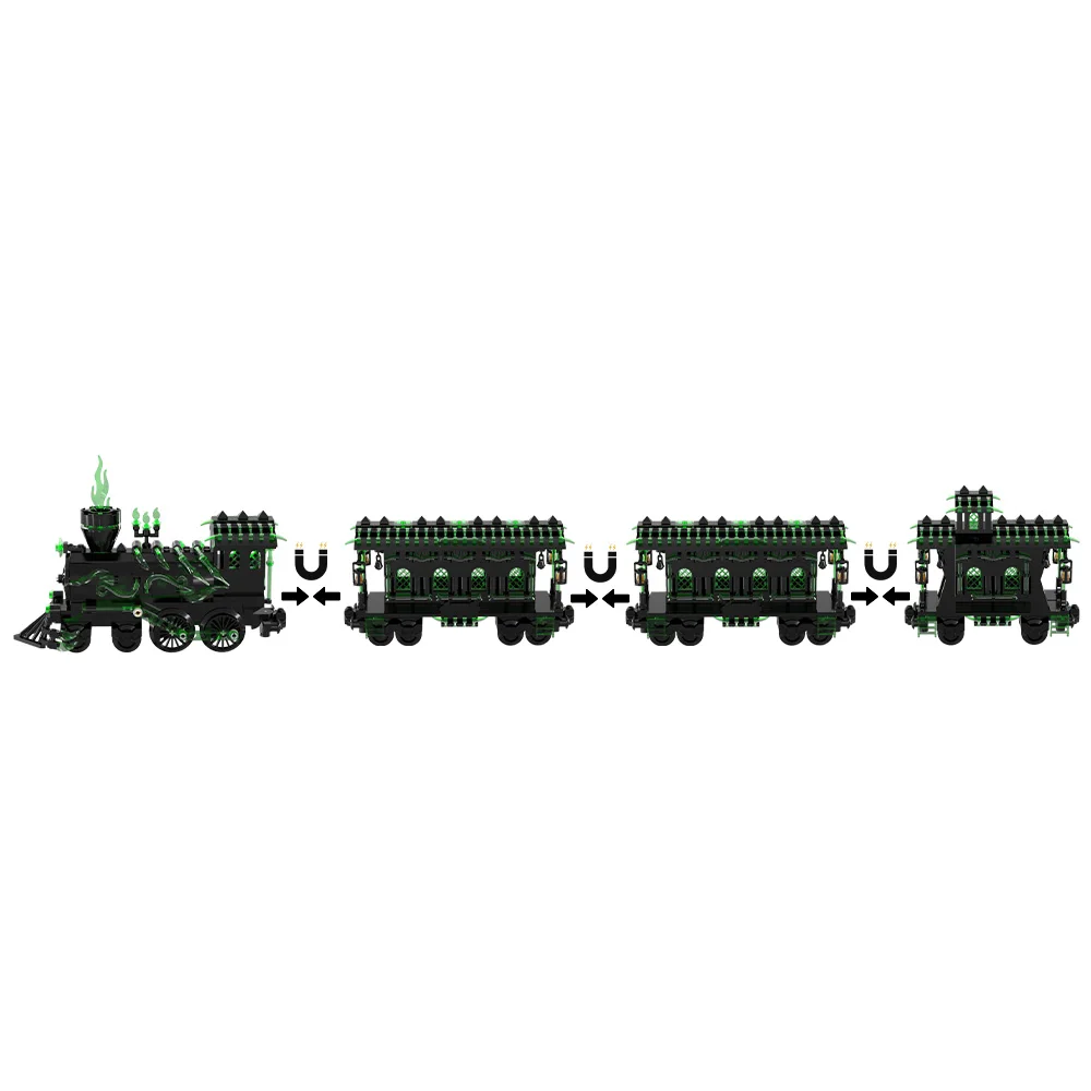 MOC Ghost Train Bricks Horror Green Ghost Train Building Blocks Model Desktop Decoration Assembly Toys Aldult DIY Birthday Gifts