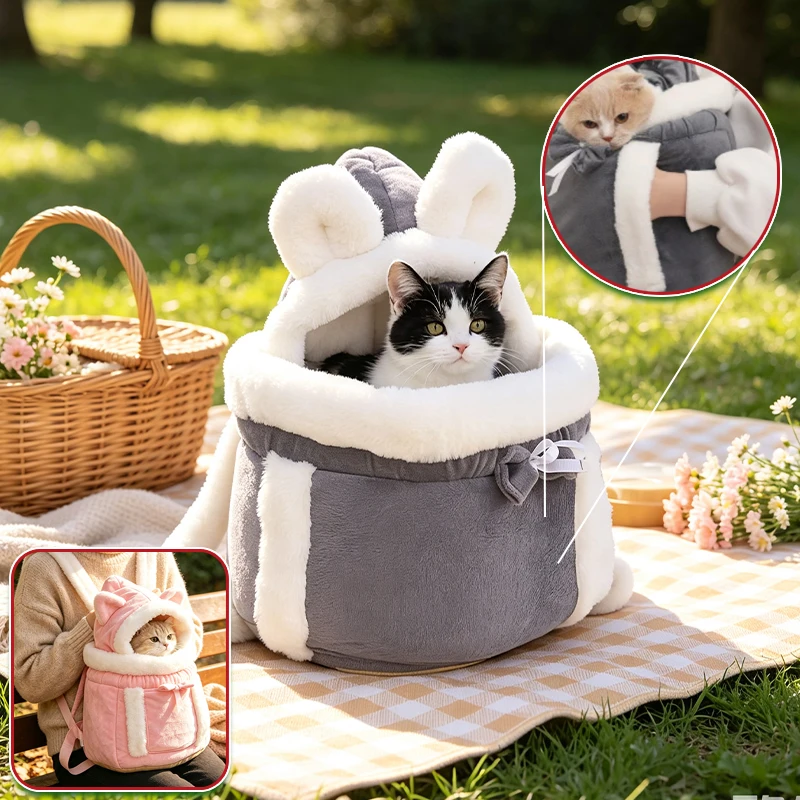 Plush Warm Pet Front Carrier Bag Hands‑Free Wearable Cat Chest Backpack with Straps Velvet Travel Pouch for Small Cats Puppy