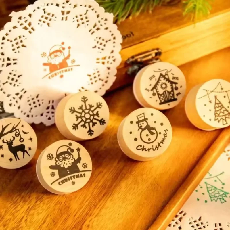 Children DIY Craft Wooden Stamps: Christmas Holiday Seal with Santa,Snowflake Deer – Perfect for Scrapbooking Festive Decoration