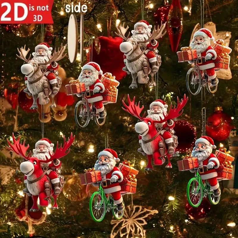 24 Piece Wooden Santa Claus Bicycle Ornament Set Musical Flat Pendants For Xmas Tree Decorations Holiday Party Supplies Gift