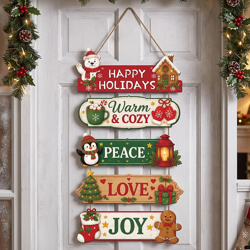 Christmas Doorplate Decoration 2026 Wooden Santa Plaque Hanging Ornament Merry Christmas Party for Home Decor New Year Gifts