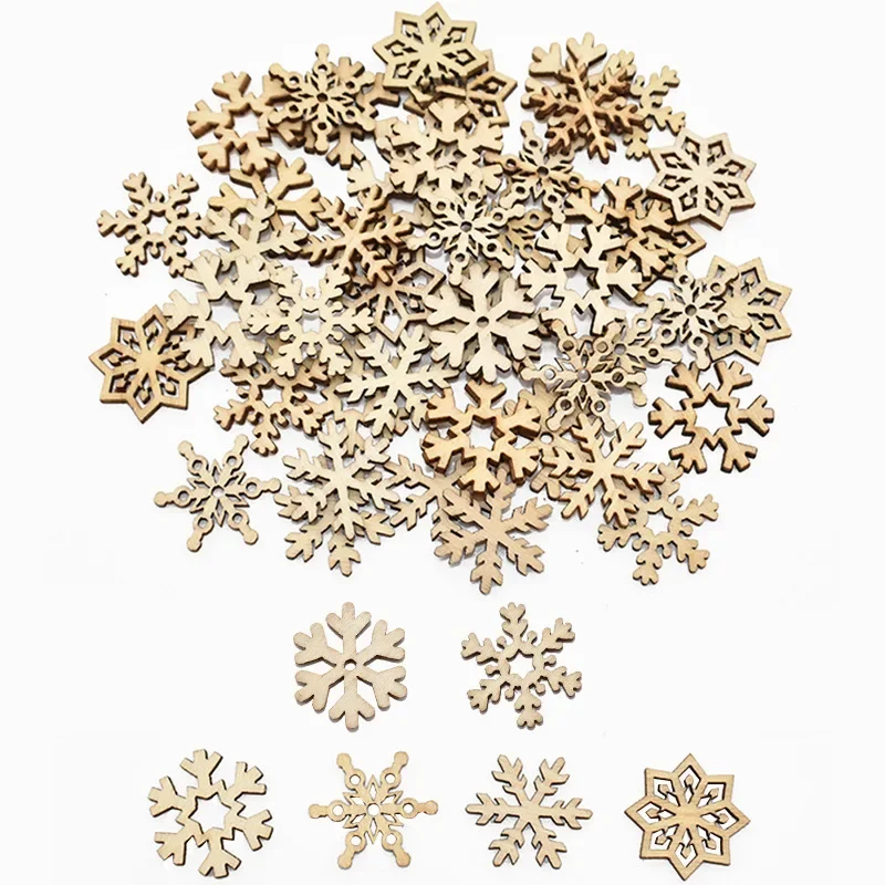50Pcs Christmas Natural Wooden Slice Santa Claus Snowflake Christmas Tree Hanging Ornaments Pendant Navidad Decoration DIY Craft