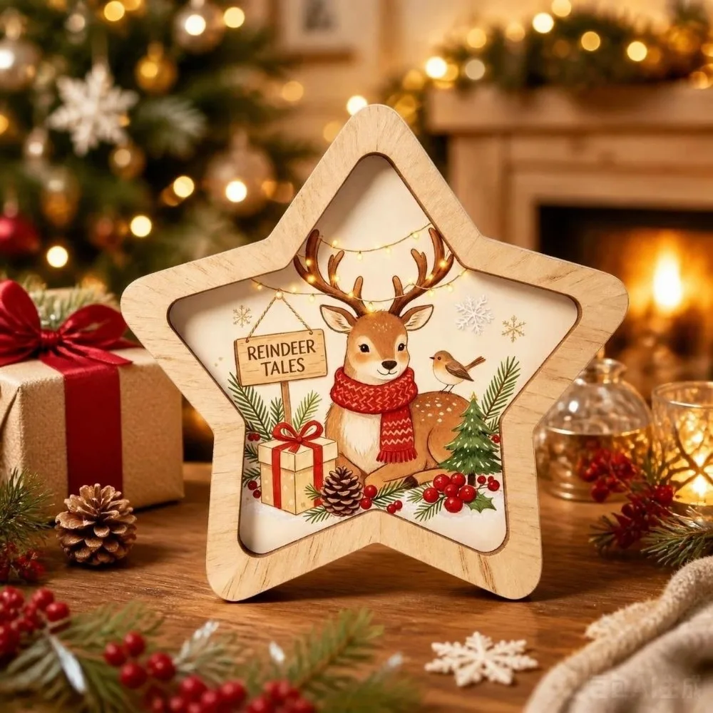 Vintage Style Wooden Christmas Decoration Santa Claus Snowman Deer Xmas Wall Art Rabbit Star Shape Home Ornaments New Year Gift