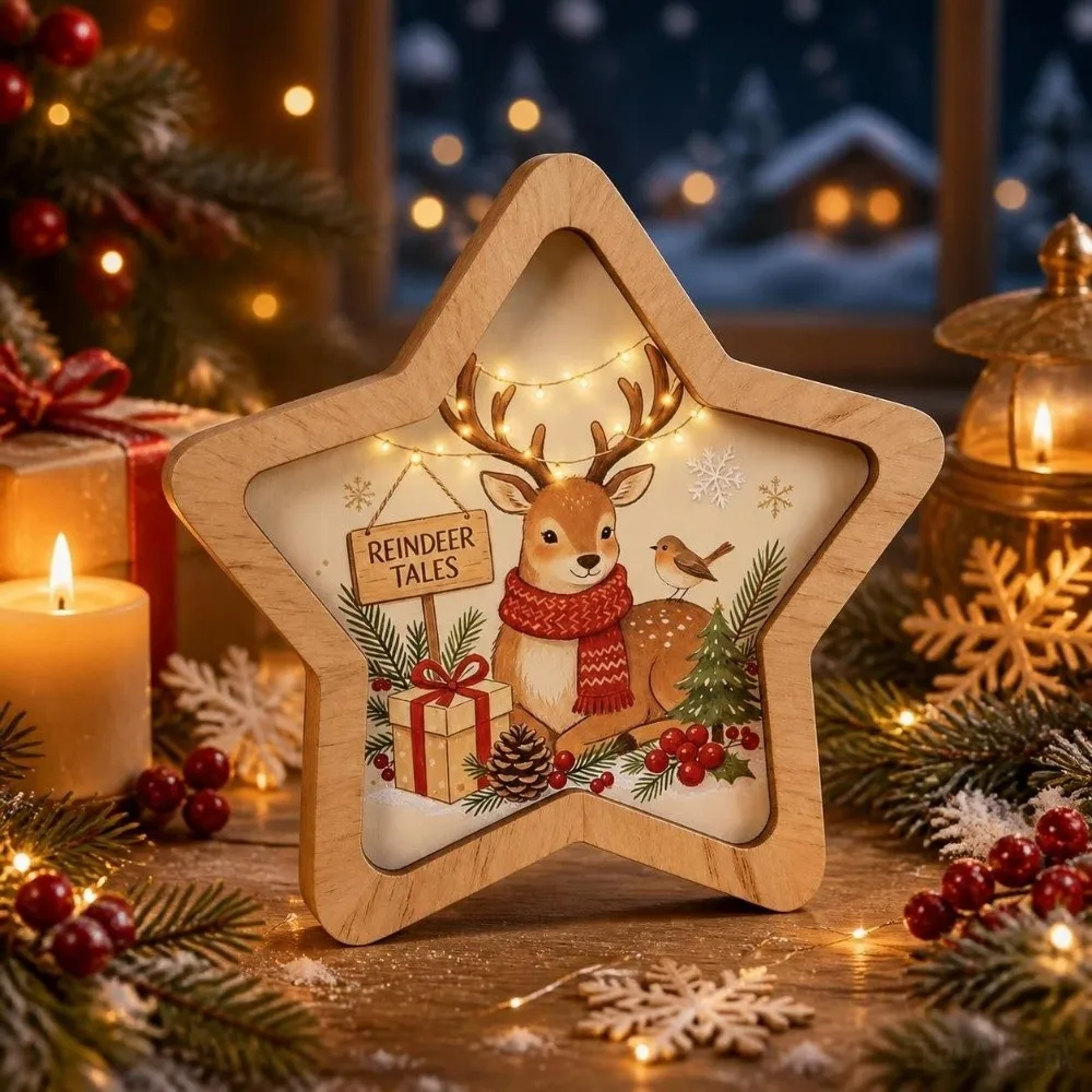 Vintage Style Wooden Christmas Decoration Santa Claus Snowman Deer Xmas Wall Art Rabbit Star Shape Home Ornaments New Year Gift