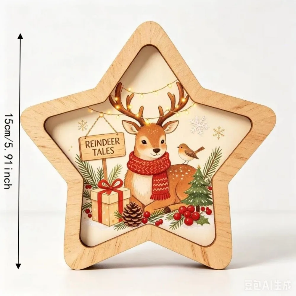 Vintage Style Wooden Christmas Decoration Santa Claus Snowman Deer Xmas Wall Art Rabbit Star Shape Home Ornaments New Year Gift