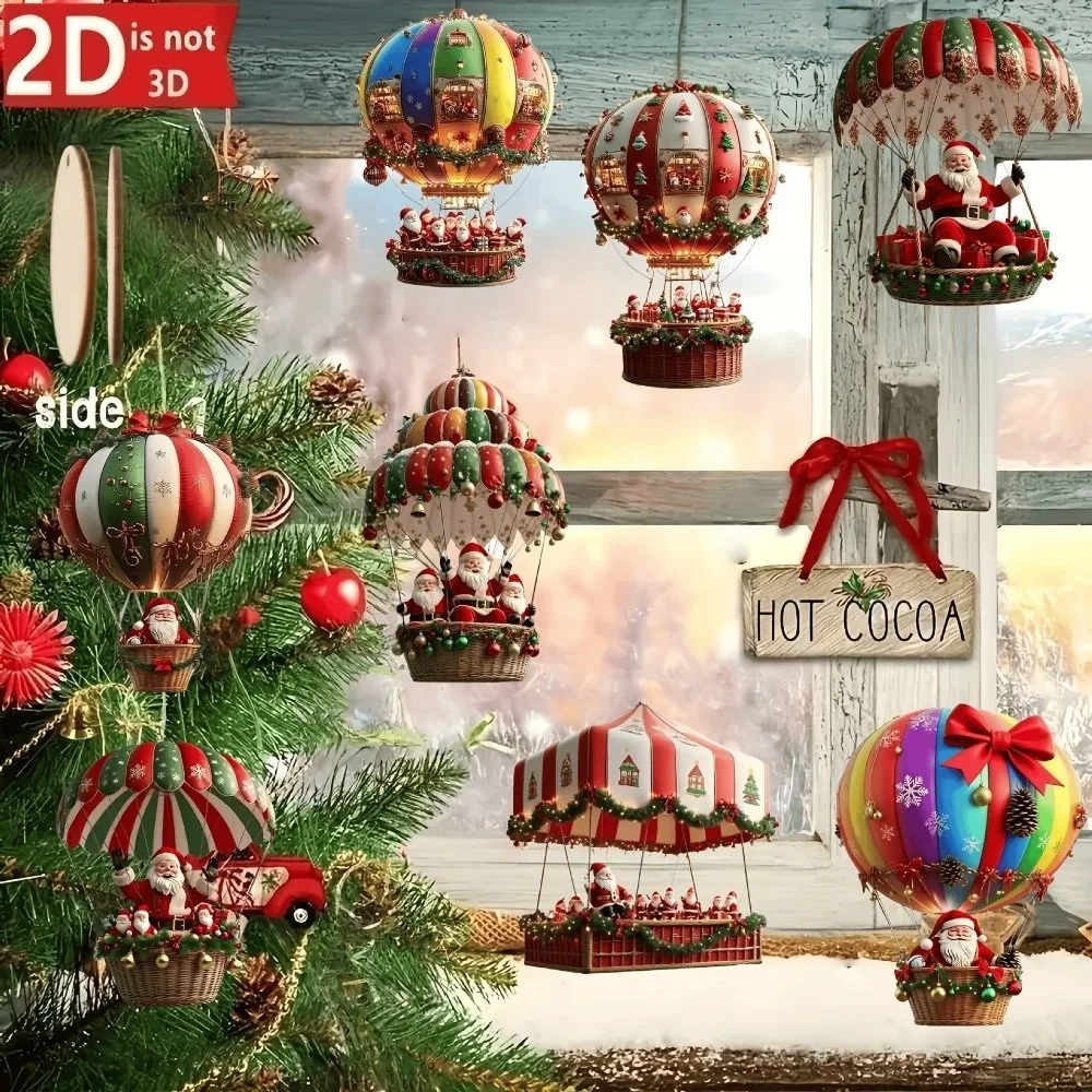 10/20/30Pcs Handmade Hot Air Balloon Santa Claus Pendant Colorful Design Parachute Series 2D Flat Wooden Pendant Delicate