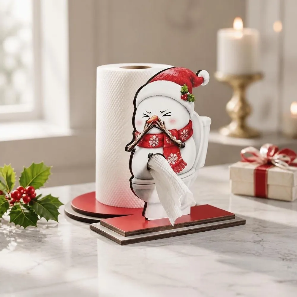 Christmas Tissue Holder Santa Claus Elk Kitchen Towel Rack Wooden Base Snowman Roll Paper Standing Rack Home Decoration