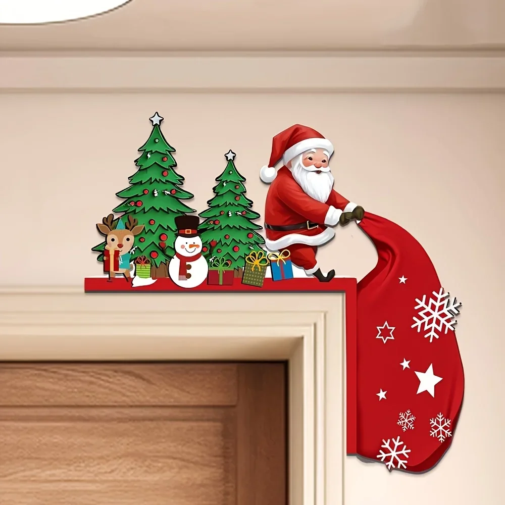 1pc Wooden Christmas Door Corner Decorations - Santa Claus, Reindeer, and Snowman, Bedroom – No Power Needed