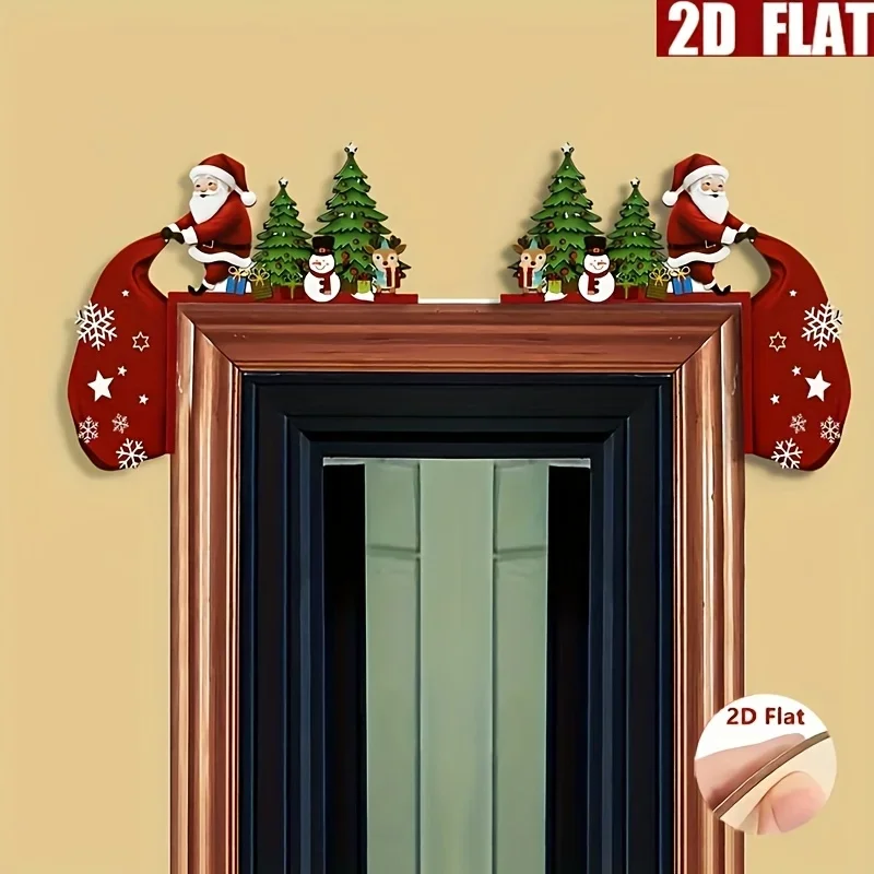 1pc Wooden Christmas Door Corner Decorations - Santa Claus, Reindeer, and Snowman, Bedroom – No Power Needed