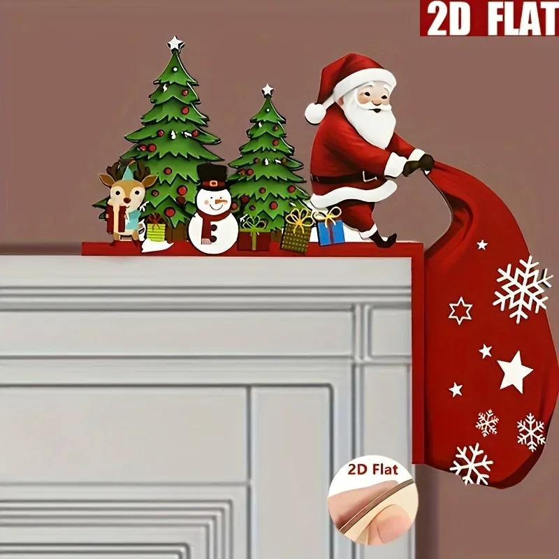 1pc Wooden Christmas Door Corner Decorations - Santa Claus, Reindeer, and Snowman, Bedroom – No Power Needed