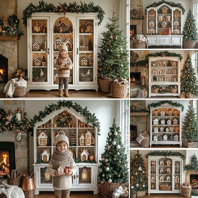 LS White Wooden Christmas Toy Cabinet Backdrop Santa Workshop Nutcracker Snowman Background Xmas Kid Family Holiday Photo Studio