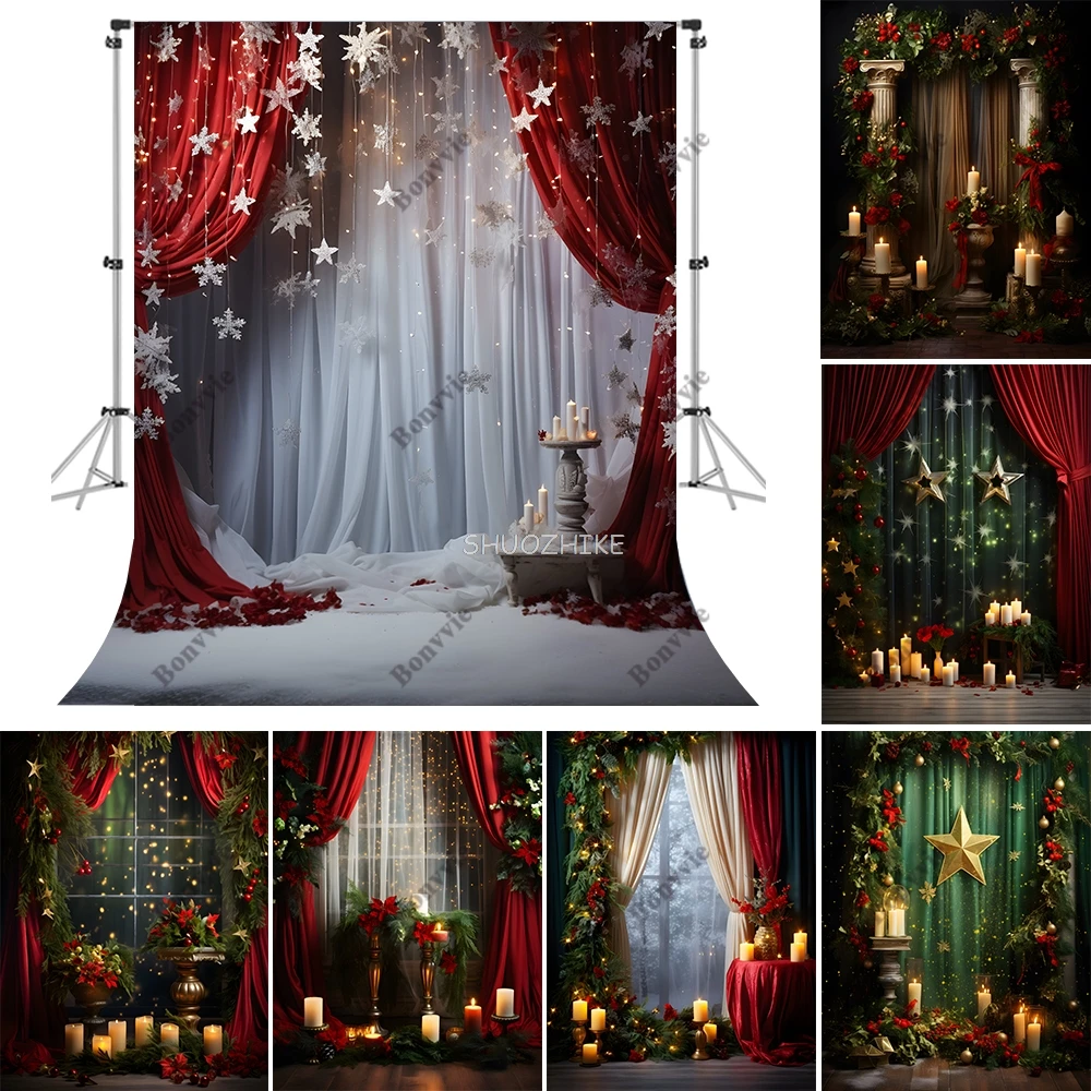 Christmas Backdrop Winter Xmas Tree Santa Claus Wood Board Fireplace Baby Portrait Photography Background Photo Studio