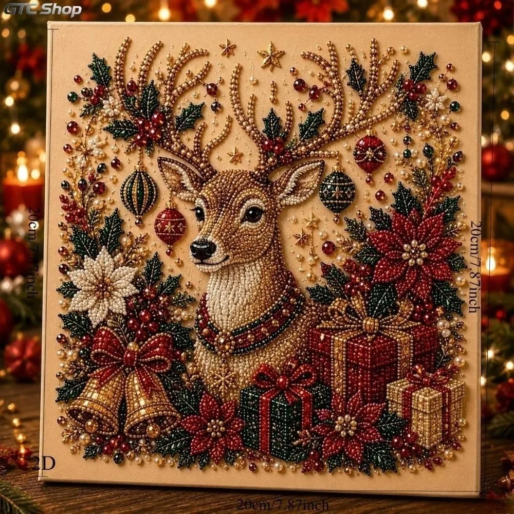 With Frame Christmas Rhinestone Painting Art Kit Santa Claus Reindeer DIY Pearl Bead Art Set Handmade Xmas Tree Christmas Decor