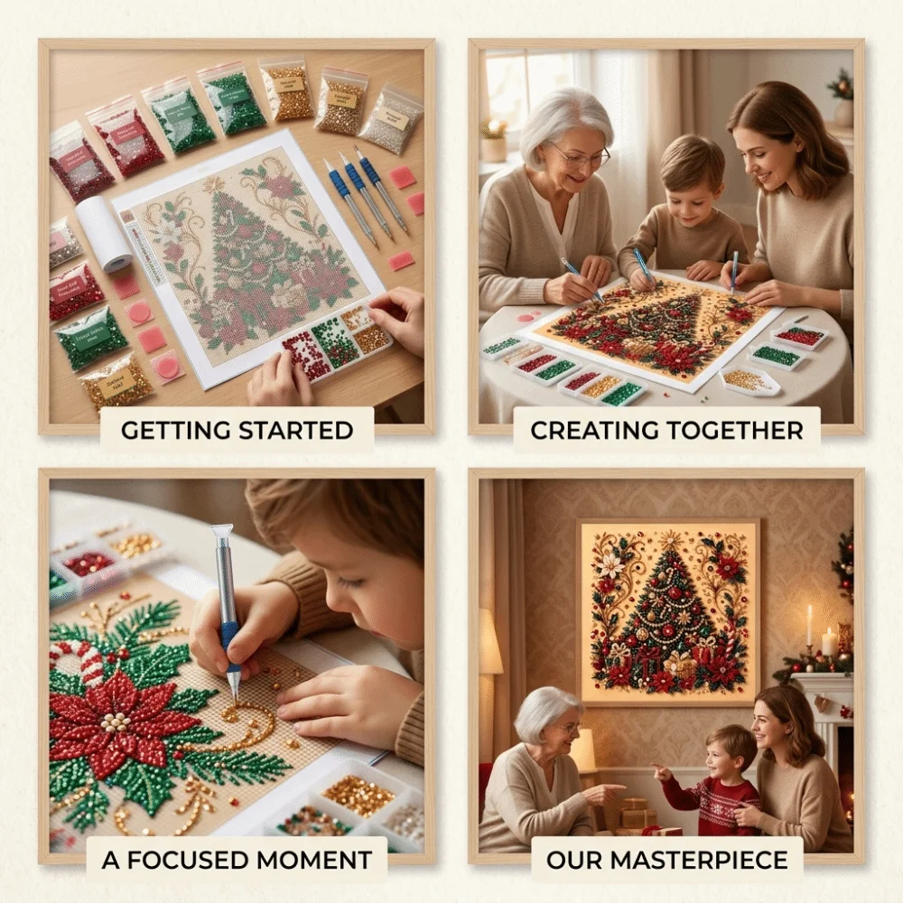 With Frame Christmas Rhinestone Painting Art Kit Santa Claus Reindeer DIY Pearl Bead Art Set Handmade Xmas Tree Christmas Decor