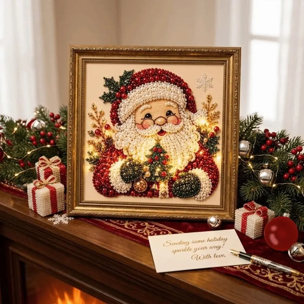 With Frame Christmas Rhinestone Painting Art Kit Santa Claus Reindeer DIY Pearl Bead Art Set Handmade Xmas Tree Christmas Decor