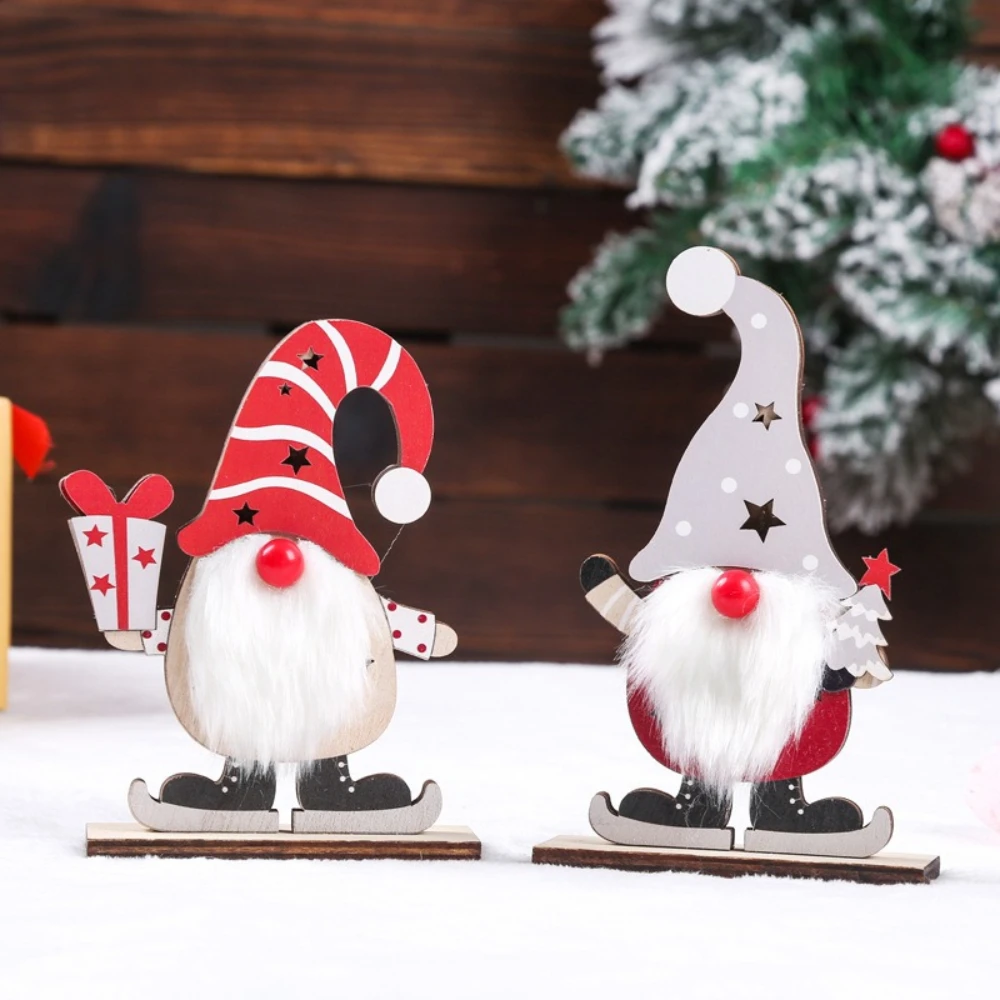 2pcs Christmas Decoration Illuminated Christmas Faceless Old Man Wooden Figment LED Illuminated Santa Claus Desktop Decoration