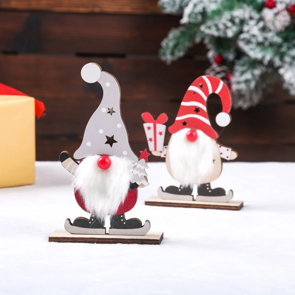 2pcs Christmas Decoration Illuminated Christmas Faceless Old Man Wooden Figment LED Illuminated Santa Claus Desktop Decoration
