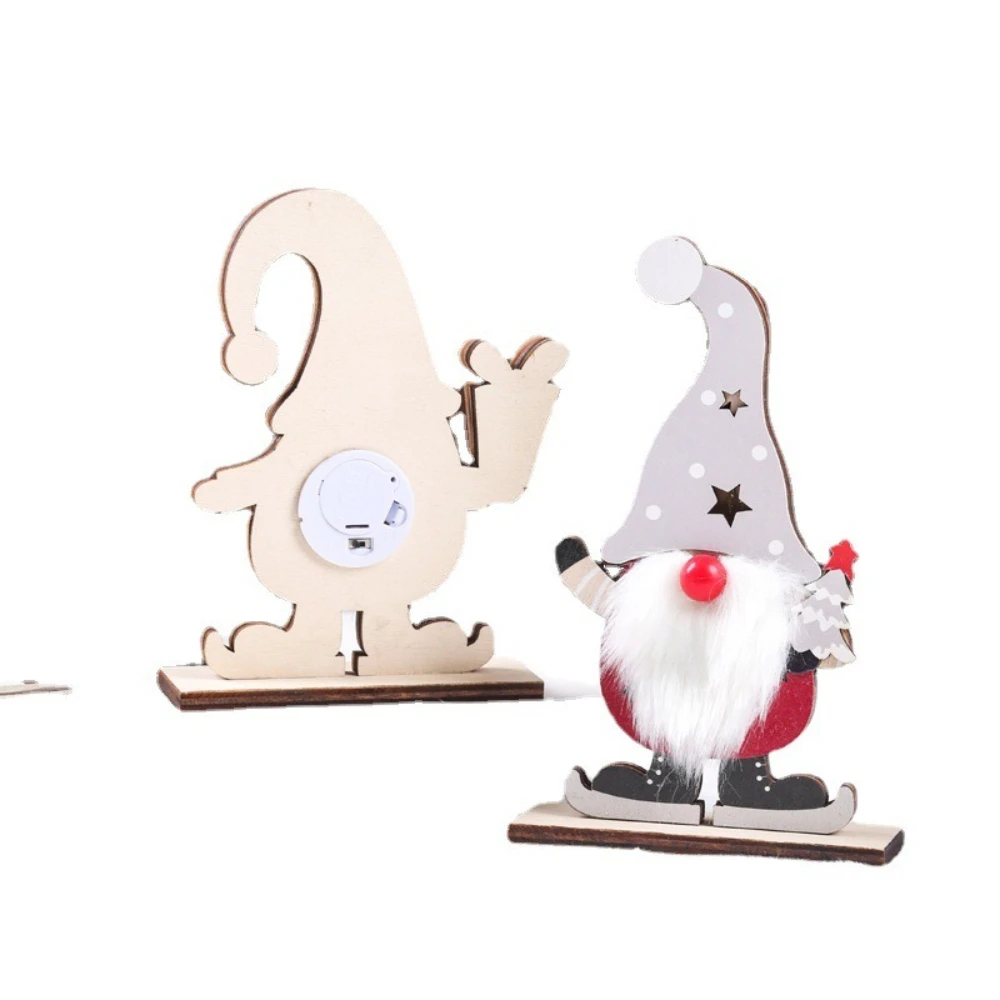 2pcs Christmas Decoration Illuminated Christmas Faceless Old Man Wooden Figment LED Illuminated Santa Claus Desktop Decoration