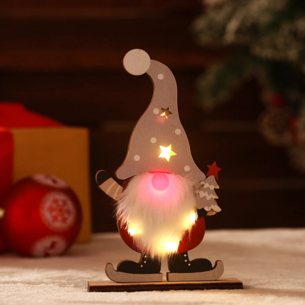 2pcs Christmas Decoration Illuminated Christmas Faceless Old Man Wooden Figment LED Illuminated Santa Claus Desktop Decoration